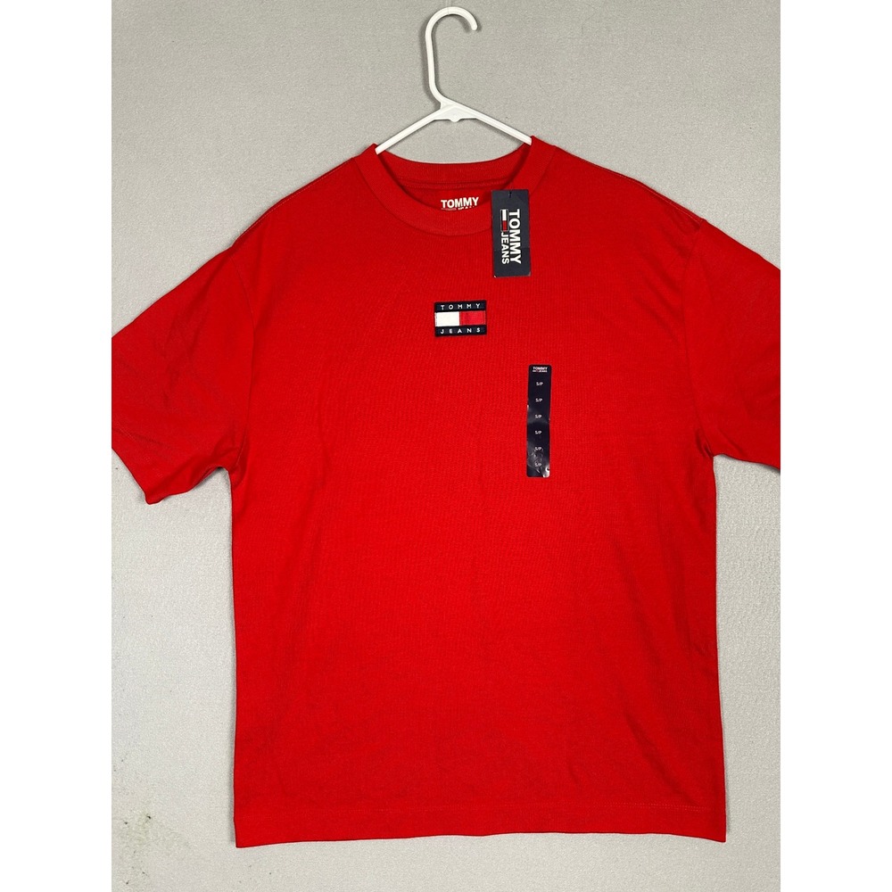 Tommy Jeans T-Shirt Men Small Red Embroidered Logo Patch NEW